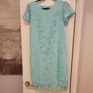 Place Aqua Lace Short-Sleeve Mini Dress
